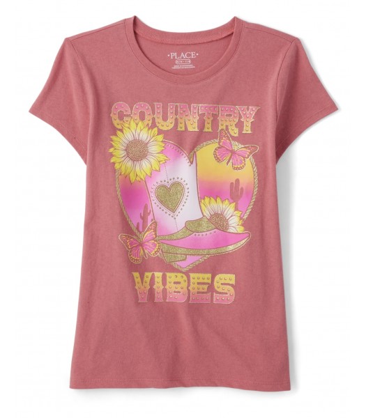 Childrens Place Ox Brown Country Vibes Girls Graphic Tee